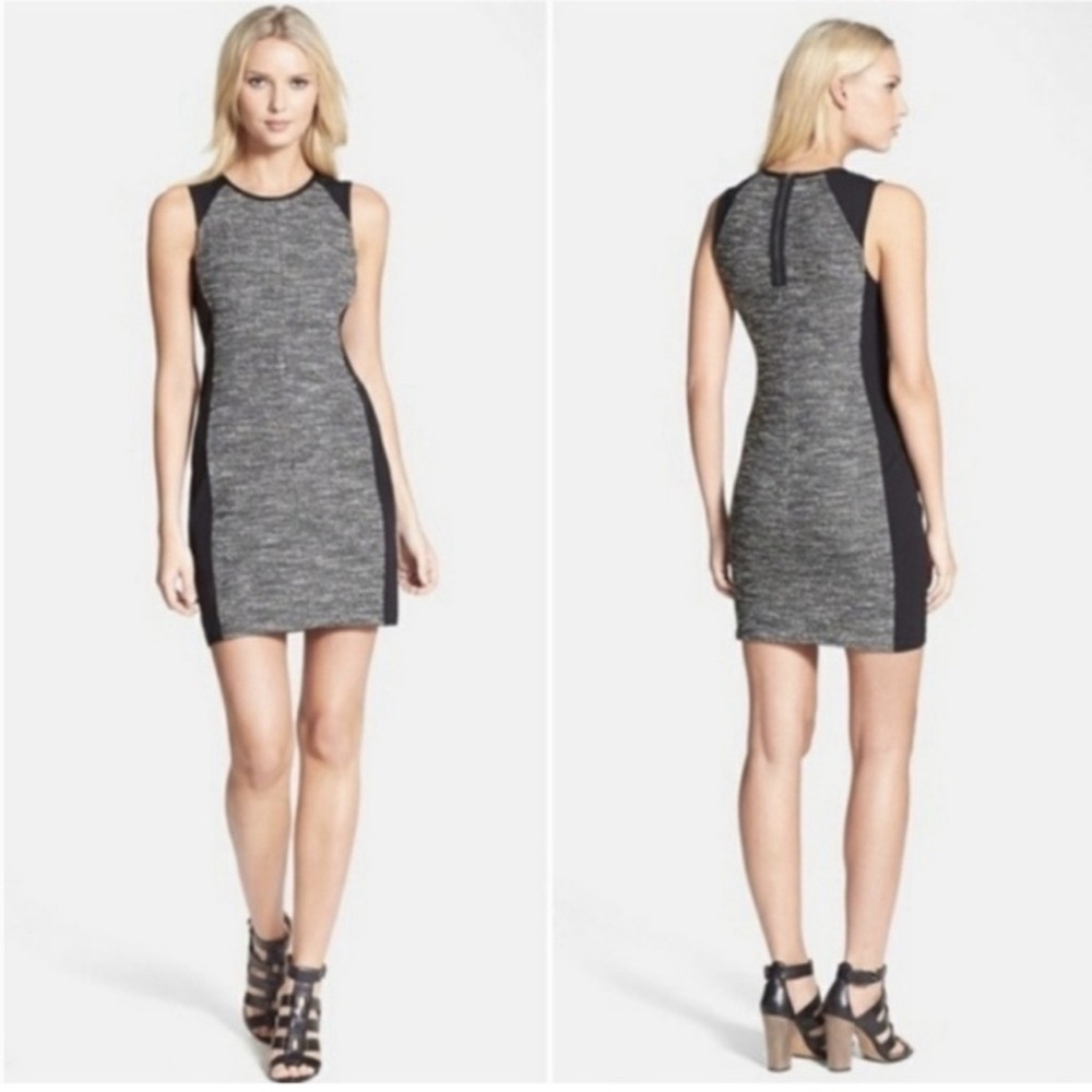 Eileen Fisher Tweed panel shift sheath dress black grey office sz medium Preppy